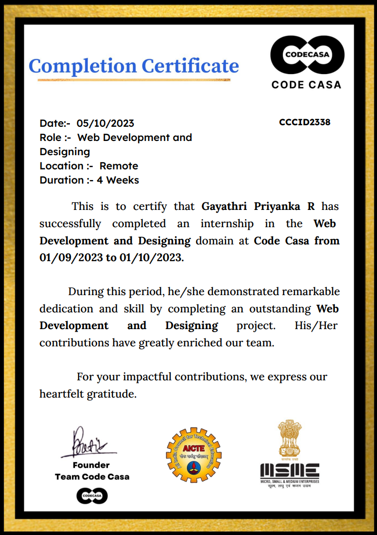 Web Development and Designing - Intern
